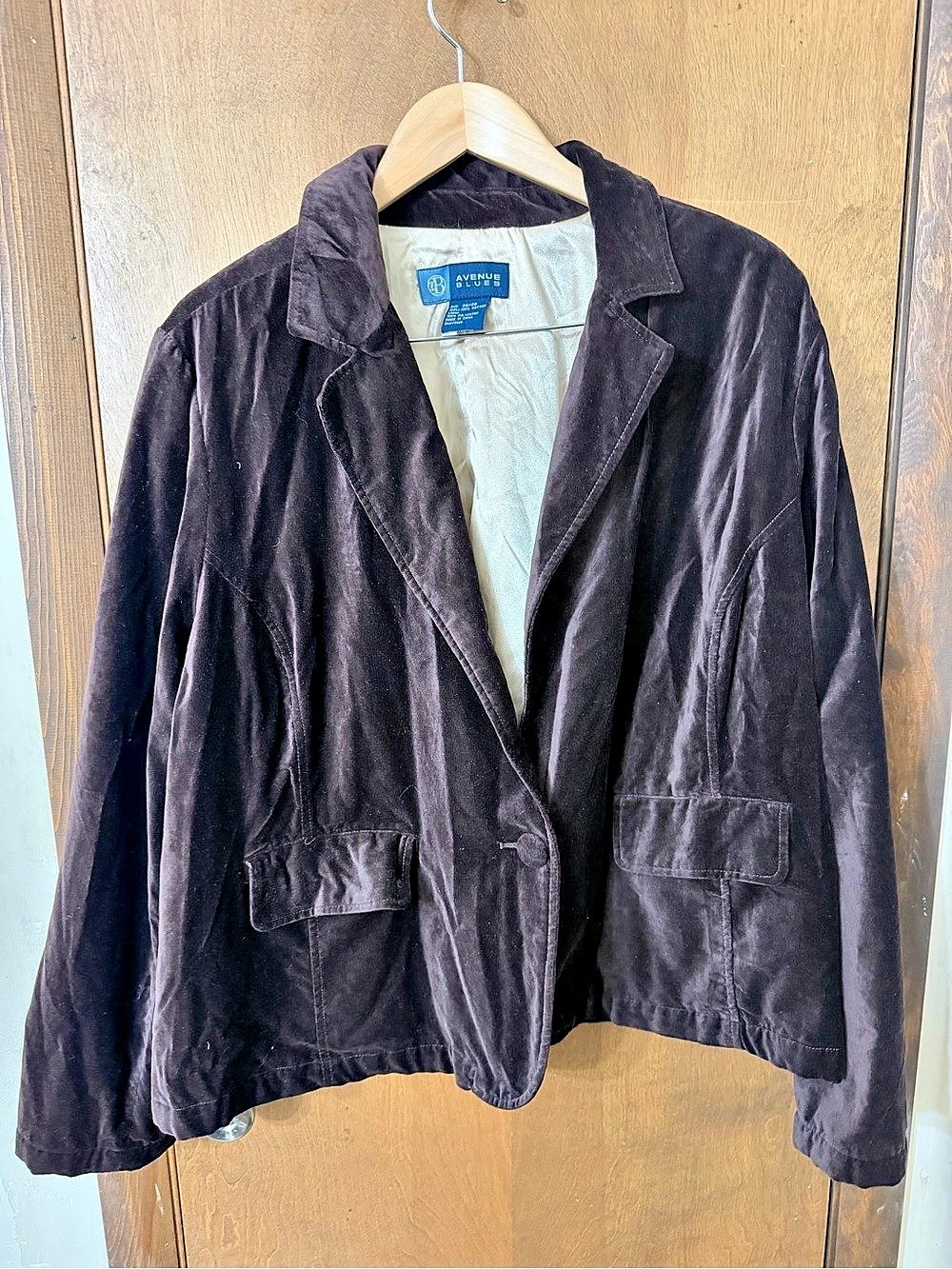 Avenue Blues Cotton Velvet Brown Blazer Jacket in Black Size 26/28